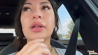 Public Humiliation: Latina Woman Caught Driving With Cum On Her Face