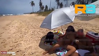 Brazilian Director Baiano'S Wife Joins Him For A Steamy Beach Encounter With A Voluptuous Hotwife