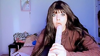 Hot Brunette Gives Head And Handles Big Dildo