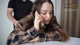 Russian Brunette Gets Horny On The Phone And Gets Fucked By Her Stepbrother