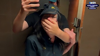 A Daring Encounter In A Public Restroom Leads To A Steamy Encounter With A Fast-Food Employee After An Accidental Soda Spill